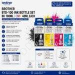 Brother BTD-100 ink Bottle Set , BK 108 ML CMY 48ML Each