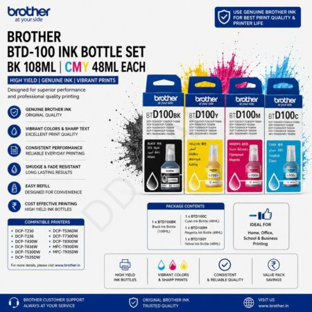 Brother BTD-100 ink Bottle Set , BK 108 ML CMY 48ML Each