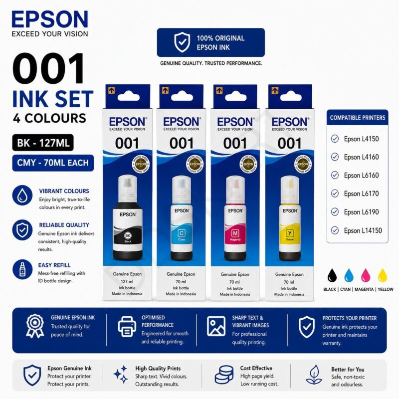 Epson 001 Ink Set Original , Bk-127ML CMY-70ML