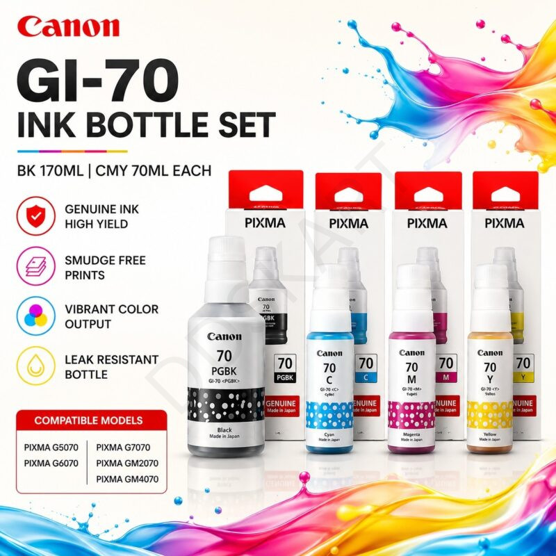 Canon GI-70 Ink Bottle Set , BK 170ML CMY 70ML Each