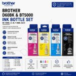 Brother D60BK & BT5000 ink Bottle Set , BK 108 ML CMY 48ML Each