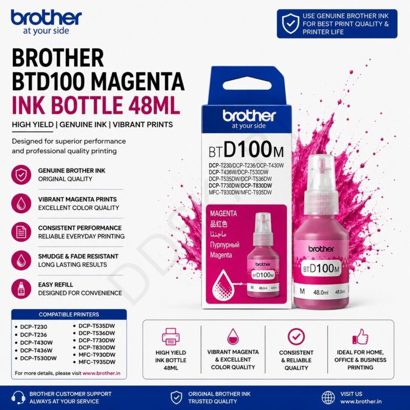 Brother BTD100 Magenta Ink Bottle 48 ML