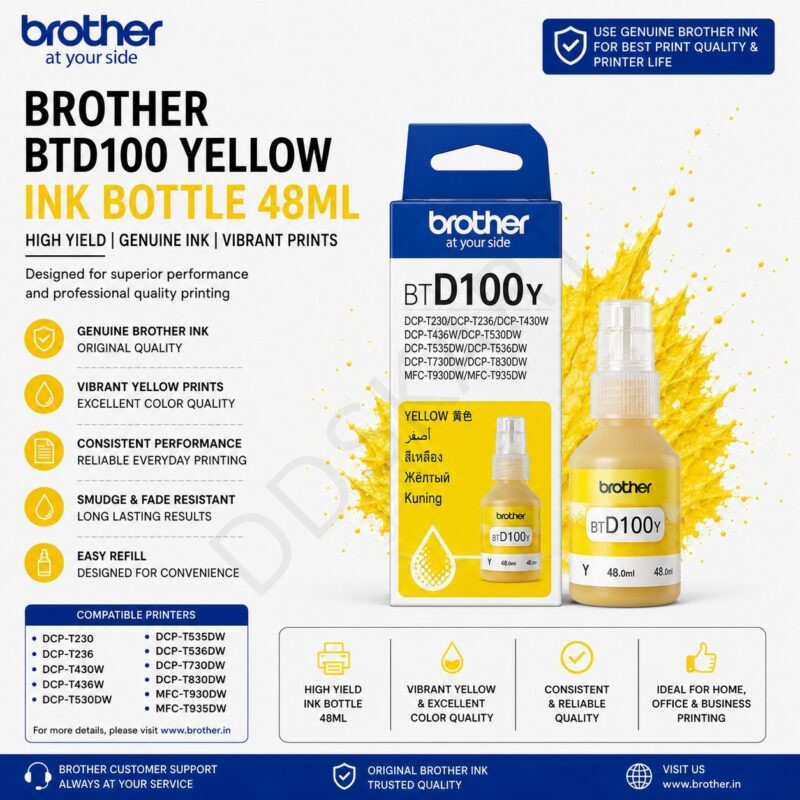 Brother BTD100 Yellow Ink Bottle 48 ML