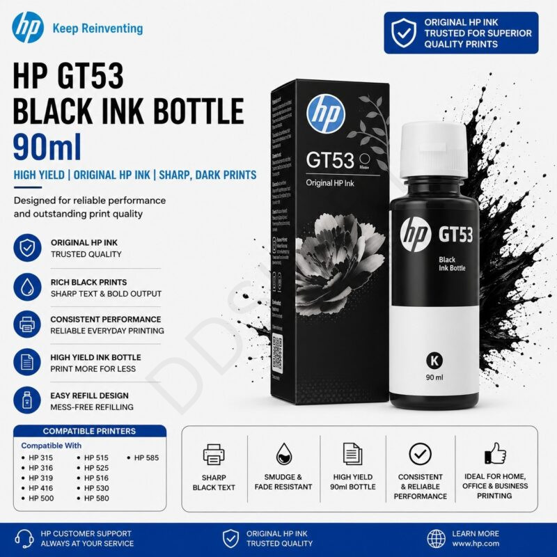 HP GT53 Black Ink Bottle 90ML