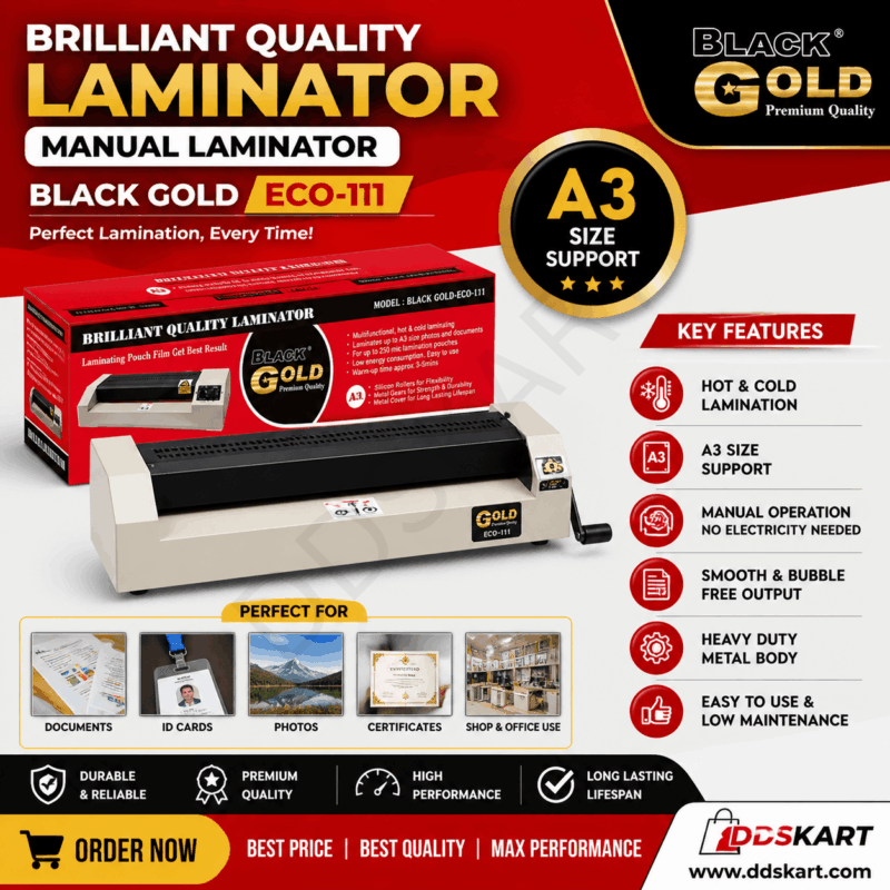 Laminator Black Gold ECO-111 | A3 Hot & Cold Laminating Machine for Office & Shop Use
