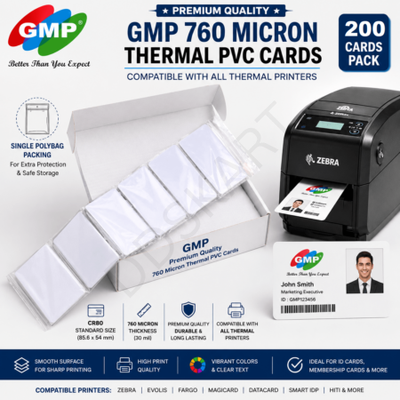 GMP Premium Quality 760 Micron Thermal PVC Cards for All Thermal Printers | CR80 White Blank ID Cards | 200 Cards Pack | Heavy Duty PVC Cards for ID, Membership & Access Cards