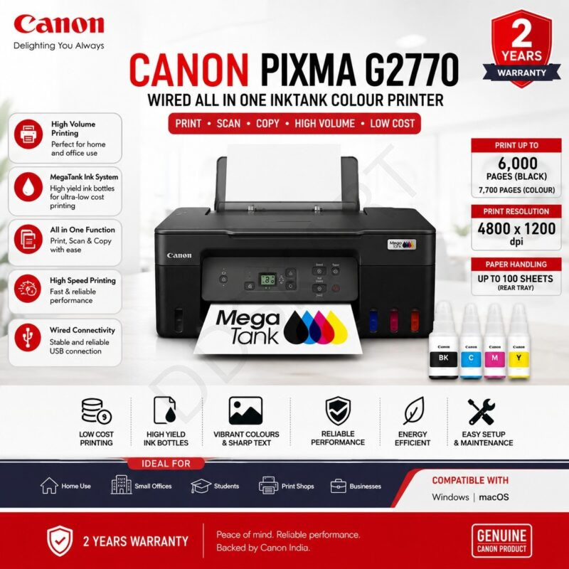 Canon PIXMA G2770 Wired All-in-One Ink Tank Colour Printer