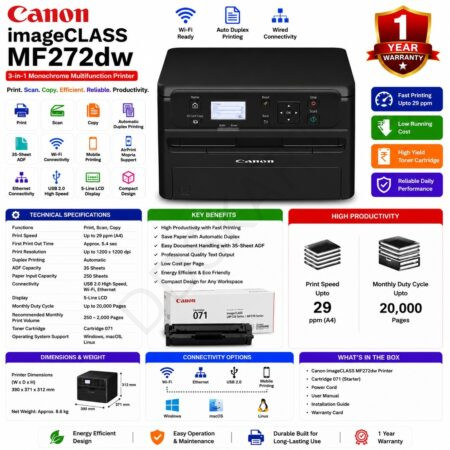Canon imageCLASS MF272dw 3-in-1 Monochrome Multifunction Printer