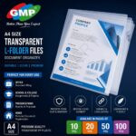 GMP A4 Size Transparent L-Folder Files Document Organizer – Durable Clear Plastic Folder, Pack of 10, 20, 50 & 100