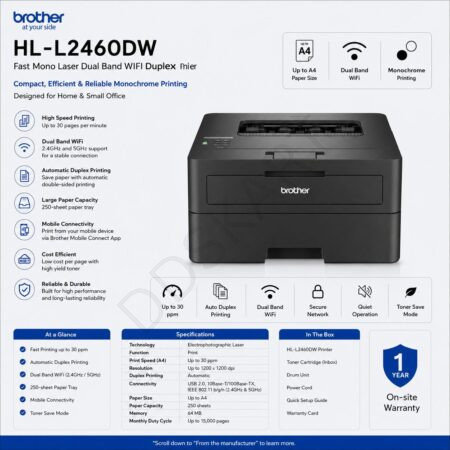 Brother HL-L2460DW Fast Mono Laser Dual Band WIFI Duplex Printer