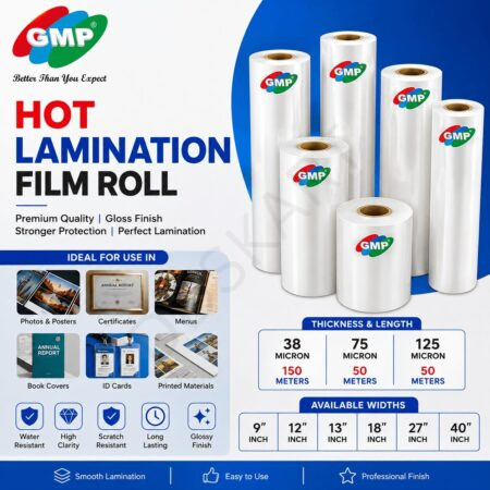 GMP Premium Hot Lamination Film Roll – 38, 75 & 125 Micron | 9", 12", 13", 18", 27" & 40" | Crystal Clear Gloss Finish | Laminating Roll